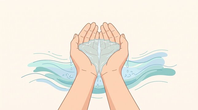 Hands Cupping Clean Water, Close-Up of Human Hands Holding Water for Hygiene, Clean Water Access, Conservation, and Environmental Awareness