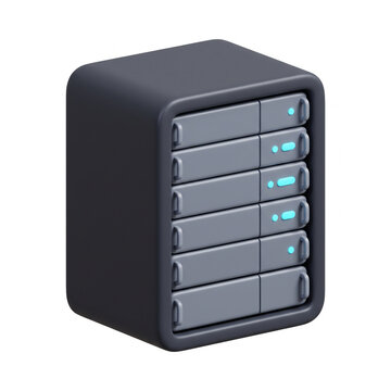 A sticker of a server rack with stacked blank units and small lights