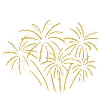 Golden Glittering Fireworks Illustration Transparent Background. Ideal for Holiday Decor or Celebration.
