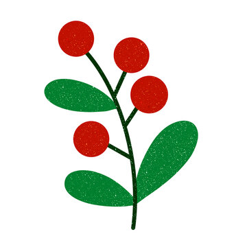 Sparkling Minimalist Textured Sprig With Red Berries And Green Leaves. Ideal for Holiday Decor or Celebration.