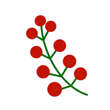 Sparkling Red Holly Berries On A Green Stem. Ideal for Holiday Decor or Celebration.
