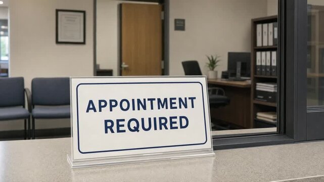 Appointment required sign. Bureaucracy in the administration.
