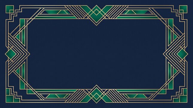 Geometric frame navy background intricate gold green border
