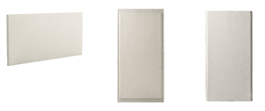 Three neutral drywall panels with clean edges and copy space for