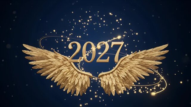Golden Angel Wings Celebrate New Year 2027 - A beautiful abstract graphic featuring the year 2027 prominently displayed.