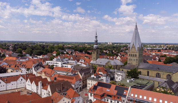 aerial view of the old town of Soest in North Rhine-Westphalia, Germany.