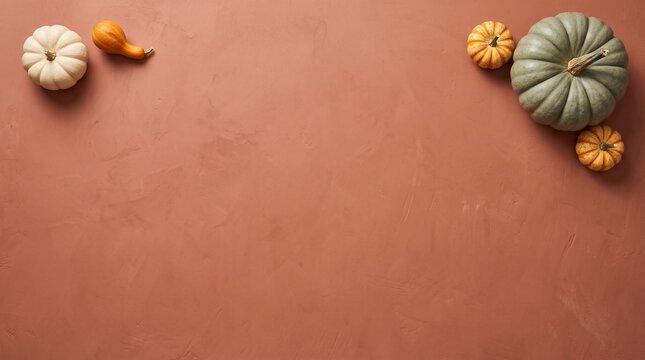 A beautifully arranged thanksgiving background featuring an assortment of pumpkins and gourds in warm autumn colors perfect for festive invitations social media graphics or seasonal