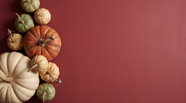 A beautiful and vibrant thanksgiving still life featuring a delightful assortment of pumpkins and gourds perfect for creating a warm and inviting autumn atmosphere ideal