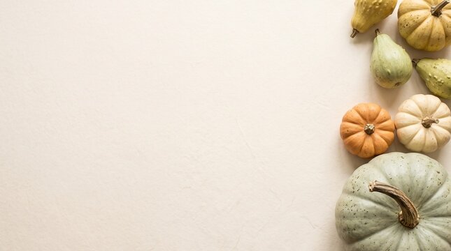 A beautiful and inviting thanksgiving background featuring an assortment of pumpkins in varying shades of orange white and green perfect for seasonal greetings festive designs