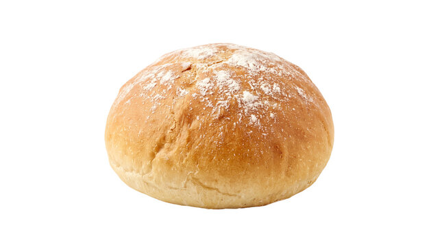 Artisan bread roll with white flour dusting, golden brown wheat bun for sandwich, fresh crusty bakery pastry for breakfast isolated PNG with Transparent Background