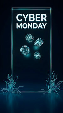 Vertical Cyber Monday Poster with Glowing Glass Typography