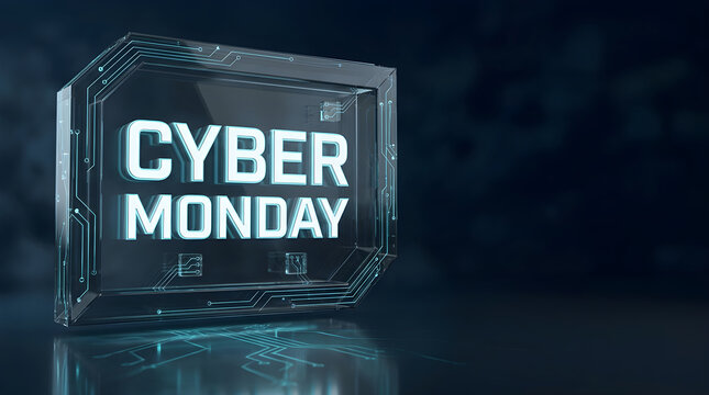 Cyber Monday 3D Glass Block with Bright Neon Edges