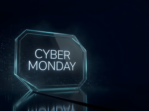 Cyber Monday Transparent Glass Plaques with Cyan Illumination