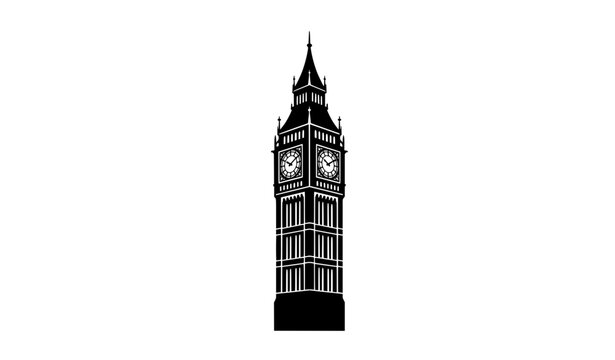 Big Ben London Landmark Solid Black Silhouette Vector Icon