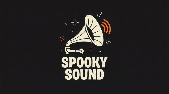 Vintage gramophone illustration with spooky halloween themed text and floral design