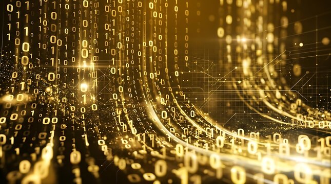Digital code streaming with glowing binary numbers and futuristic background
