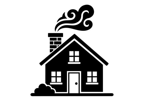 House icon with chimney smoke isolated on transparent background, flat vector illustration