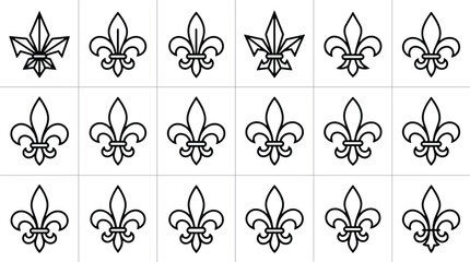 Elegant black fleur de lis heraldic symbols set for luxury branding © FikiMahiya