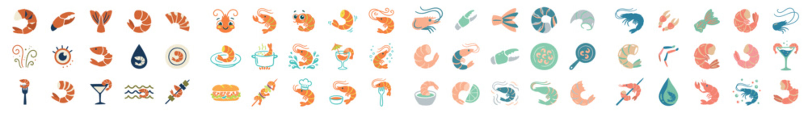 Ocean and marine life vector icons with fish shell and jellyfish for web design in flat style