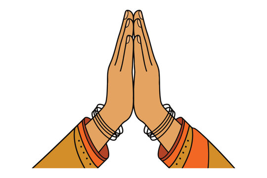 Two hands joined in a traditional namaste greeting gesture illustration