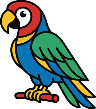 Colorful parrot vector icon illustration with bold lines on white