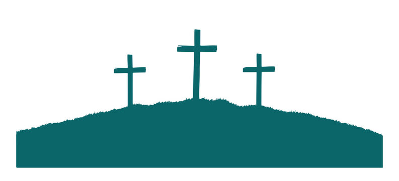 AdobThree crosses stand as powerful symbols of Christianity. Check out this straightforward silhouette design of crosses sitting on a hille Illustrator Artwork