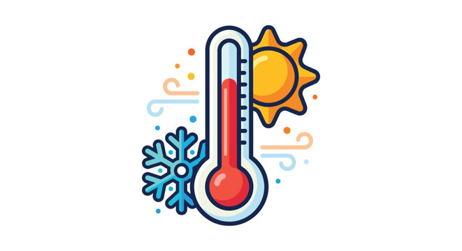 Thermometer with sun and snowflake illustration on a white background depicts temperature extremes heat