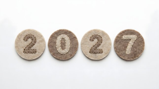 Felt numbers 2027 arranged in a row isolated on white background