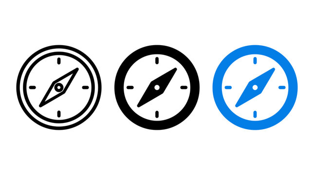 Set of three navigation compass icons for travel direction