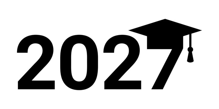 Class of 2027 graduation typography design with a mortarboard cap icon