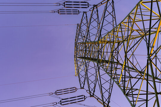 Steel lattice towers for electricity transmission network.