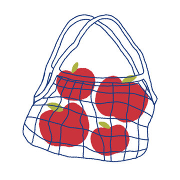 illustration of red apples in fruit eco string net mesh market tobe bag