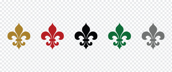 Fleur de lis symbols vector set, royal heraldic elements, vintage medieval lily icons, elegant decorative graphics and historical design assets © GraphicRiver99