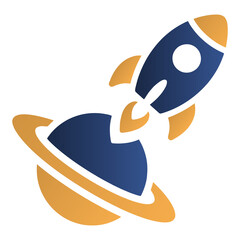 Rocket launch with planet space icon flat isolated transparent background PNG © HAFIJUL