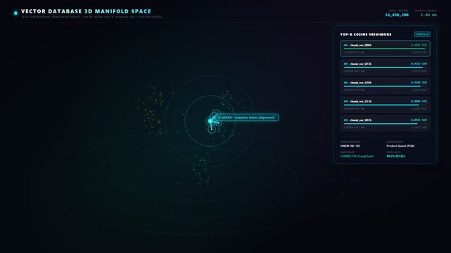Vector database 3d manifold space interface showing digital data