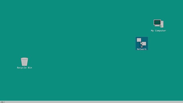 Retro 90s Desktop Icons Drag and Drop Animation, Mouse Cursor Moving Computer, Network and Trash Icons on Teal Background