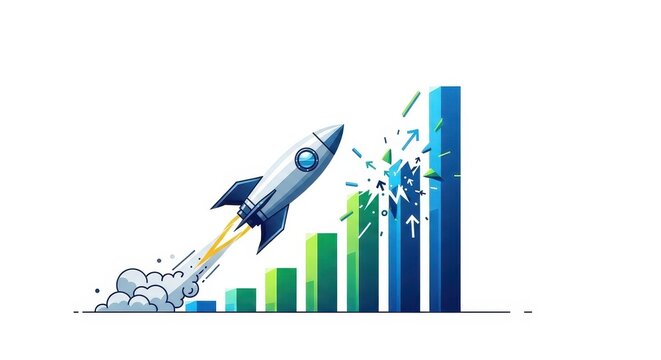 Abstract 3d business growth chart with rocket launch