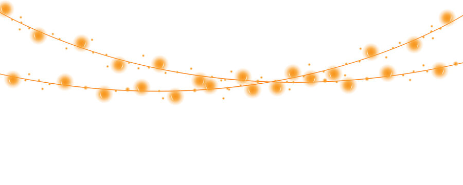 Glowing yellow party fairy lights hanging on a festive string