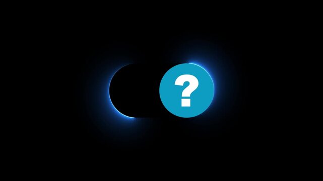 Minimal toggle switch with question mark symbol, decision making uncertainty, choice concept, problem solving interface, UX option selection and abstract digital control on clean background.4k motion