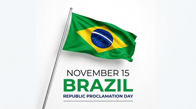 Brazil republic proclamation day flag waving on pole