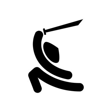 Samurai warrior with katana sword silhouette icon, Martial arts fighter vector illustration