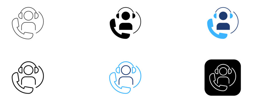 Customer service and call center representative icon set for contact and support.