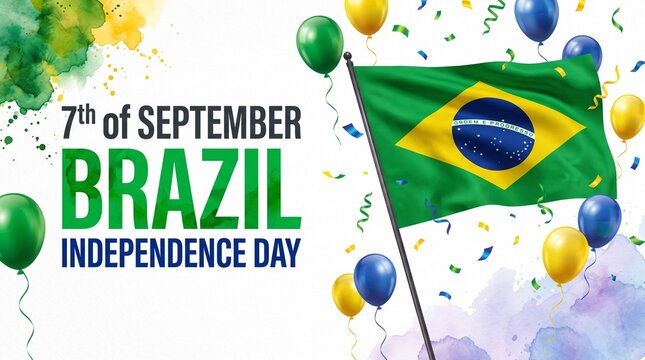 Brazil independence day celebration with colorful balloons and flag