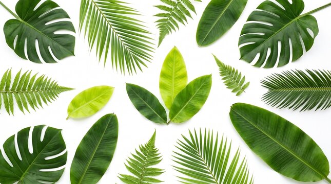 Tropical green leaves isolated on transparent background