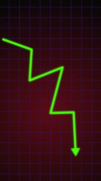 Business down graph green arrow financial chart investment market concept grid background.