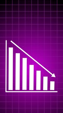 Animated down graph icon design in flat icon style. Finance, Business Infographic animation. Infographic down line chart graph on grid background.