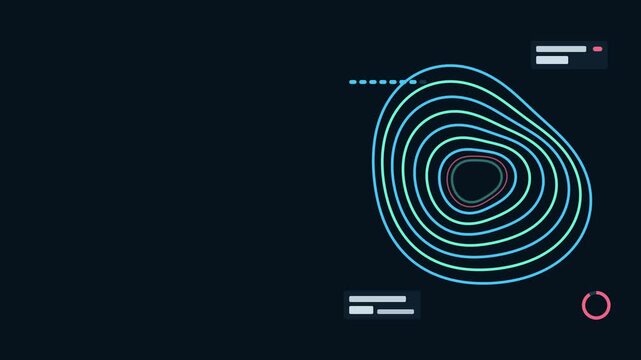 Animated depth slice scan revealing layers edge inward drawn as a clean sci fi interface in blue and azure on a dark background. Smooth 4K seamless loop with blank readout panels and room for text. Wi