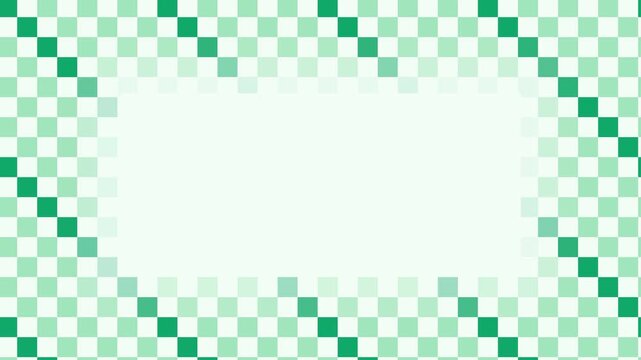 Animated geometric background with checker pattern motion diagonal slide in green and emerald on a light backdrop. Smooth 4K seamless loop with simple flat vector shapes and plenty of empty space for 