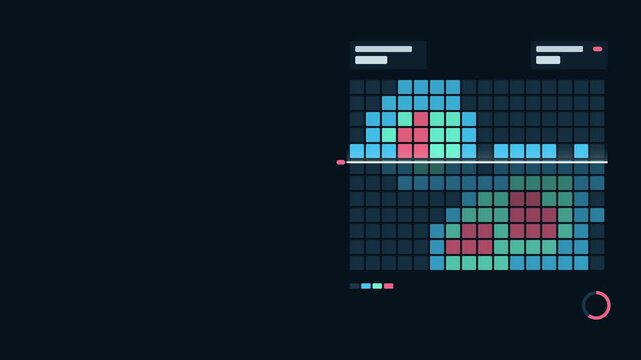 Animated temperature map sweep with scanning bar passing drawn as a clean sci fi interface in blue and azure on a dark background. Smooth 4K seamless loop with blank readout panels and room for text. 