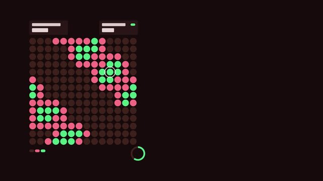Animated infrared scan grid with three level wave drawn as a clean sci fi interface in red and pink on a dark background. Smooth 4K seamless loop with blank readout panels and room for text. Widescree